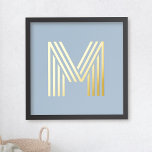 Monogram initial dusty blue any colour background foil prints<br><div class="desc">Poster featuring your monogram initial in a fun,  retro display font on a dusty blue or custom colour background.</div>