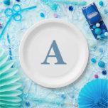 Monogram Initial Dusty Blue Elegant Custom Name Paper Plate<br><div class="desc">Designed with text template for monogrammed initial which you can customise!</div>