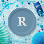 Monogram Initial Dusty Blue White Custom Colours Paper Plate<br><div class="desc">Designed with text template for monogrammed initial which you can customise!</div>