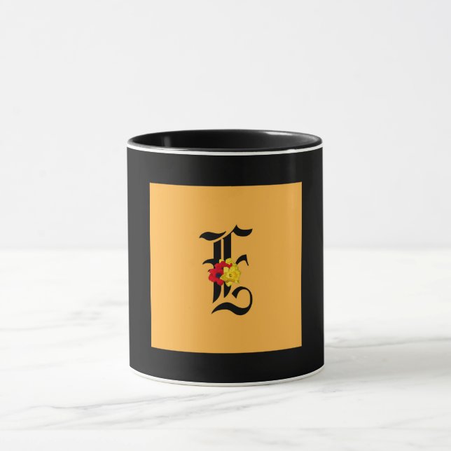 Monogram Initial E Black Inside Black Outside  Mug (Center)