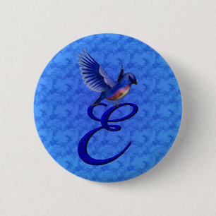 Monogram Initial E Bluebird Button