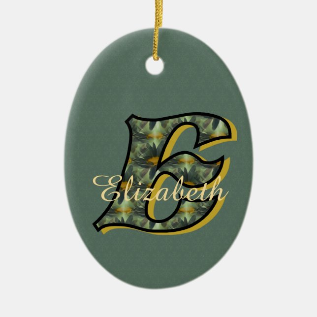 Monogram Initial E Daisies Floral Personalised  Ceramic Tree Decoration (Front)