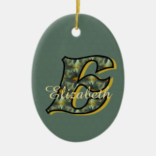 Monogram Initial E Daisies Floral Personalized  Ceramic Tree Decoration