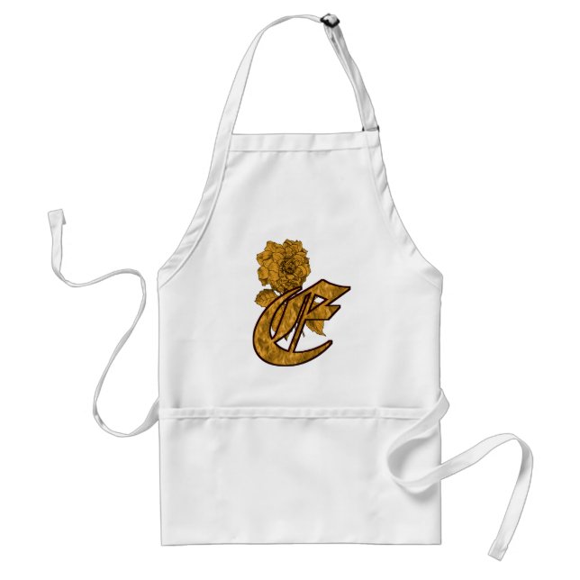 Monogram Initial E Elegant Gold Peony Flower Standard Apron (Front)