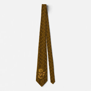 Monogram Initial E Elegant Gold Peony Flower Tie