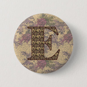 Monogram Initial E Elegant Vintage Floral  6 Cm Round Badge