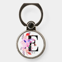 Monogram Initial E Floral & Feather Boho Design