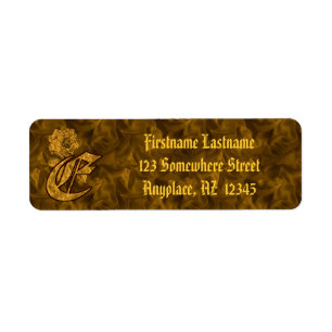 Monogram Initial E Gold Peony Return Address 