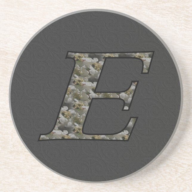 Monogram Initial E Hydrangea Floral Drink Coaster (Front)