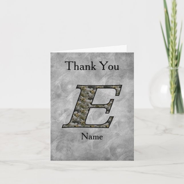 Monogram Initial E Hydrangea Flowers Personalised Thank You Card (Front)