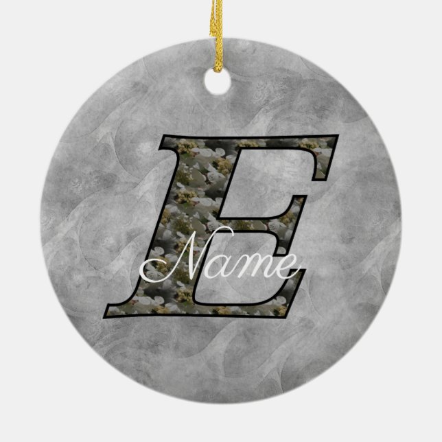 Monogram Initial E Hydrangea Flowers Personalized Ceramic Tree Decoration (Back)