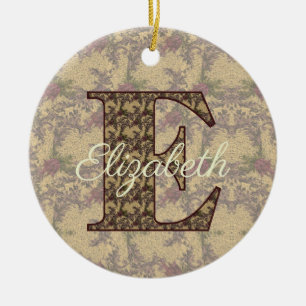 Monogram Initial E Vintage Floral Personalised Ceramic Tree Decoration