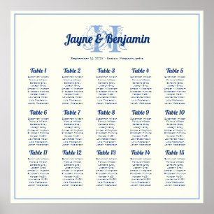 Monogram Initial Ecru Wedding Seating chart poster