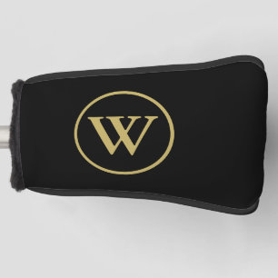 Monogram Initial Elegant Black and Gold Golf Golf Head Cover