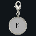 Monogram Initial Elegant Minimalist Grey Black Charm<br><div class="desc">A gift for her. A monogrammed initial charm which is elegant in it's simplicity.  Silver,  or silver plate,  Grey and Black. Change the initial to personalise for your recipient.</div>