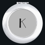 Monogram Initial Elegant Minimalist Grey Black  Compact Mirror<br><div class="desc">A gift for her. A monogrammed initial compact mirror which is elegant in it's simplicity.  Silver,  or silver plate,  Grey and Black. Change the initial to personalise for your recipient.</div>