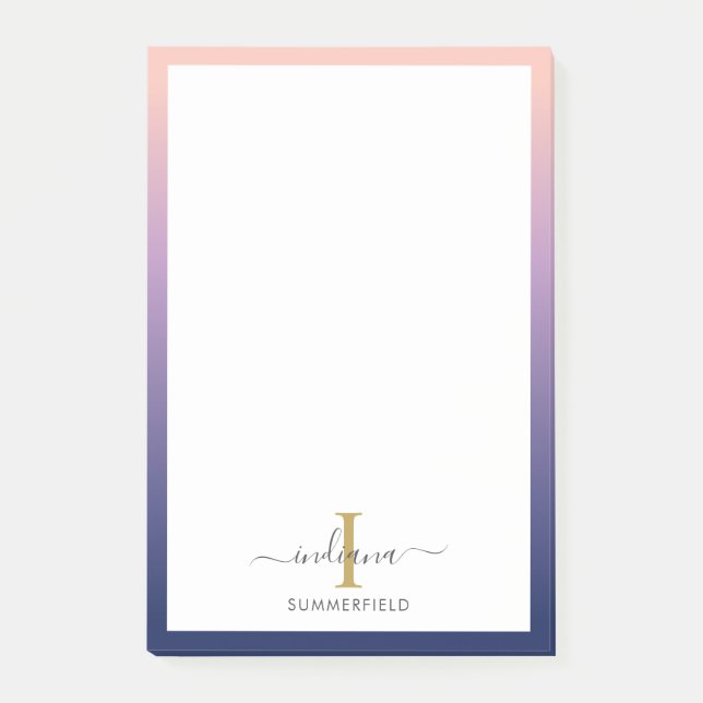 Monogram Initial Elegant Script Purple Ombre Post-it Notes (Front)