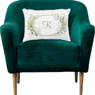 Monogram Initial Eucalyptus Greenery  Decorative Cushion