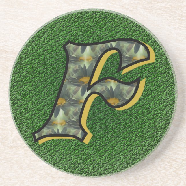Monogram Initial F Daisies Floral Art Coaster (Front)