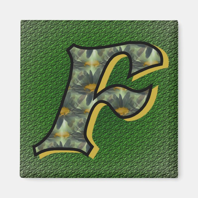 Monogram Initial F Daisy Flower Art Magnet (Front)