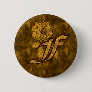 Monogram Initial F Elegant Gold Peony 6 Cm Round Badge