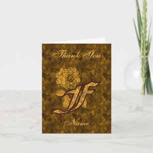 Monogram Initial F Gold Satin Peony Personalised Thank You Card
