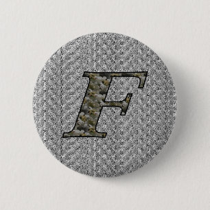Monogram Initial F Hydrangea Floral  6 Cm Round Badge