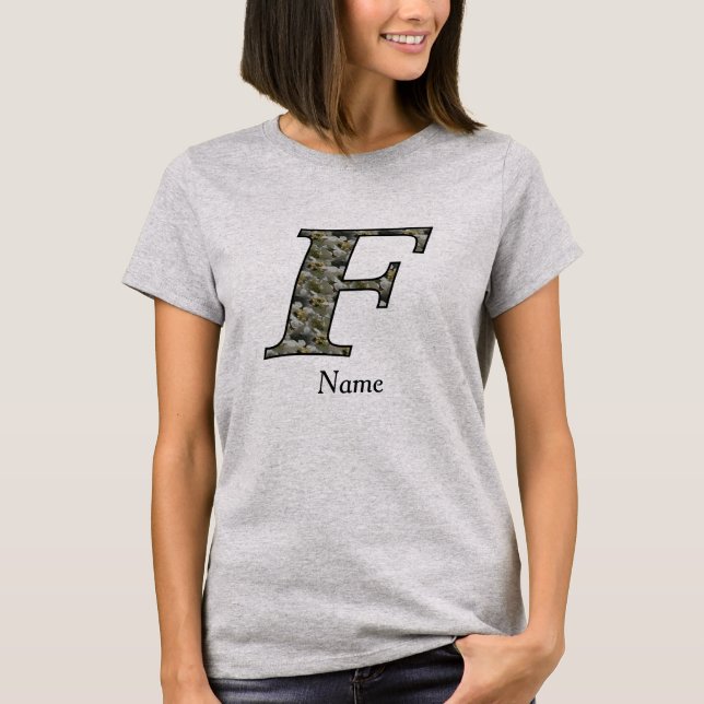 Monogram Initial F Hydrangea Flowers Personalised T-Shirt (Front)