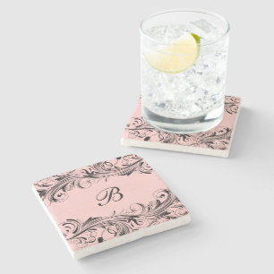 Monogram Initial Floral Flourish Drink Coasters