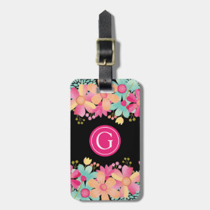 Monogram Initial Floral Painting Luggage Bag ID Tag