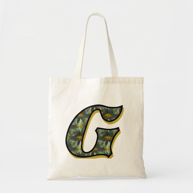 Monogram Initial G Daisies Floral Art Tote Bag (Front)