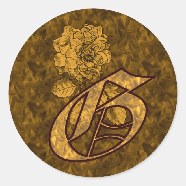 Monogram Initial G Elegant Gold Peony Flower Classic Round Sticker (Front)