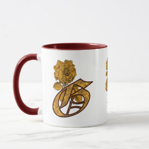 Monogram Initial G Elegant Gold Peony Personalised Mug