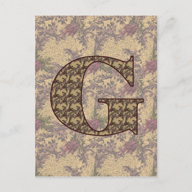 Monogram Initial G Elegant Vintage Floral Postcard (Front)