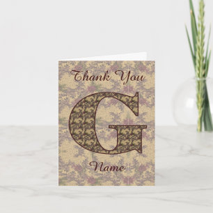 Monogram Initial G Elegant Vintage Floral Thank You Card