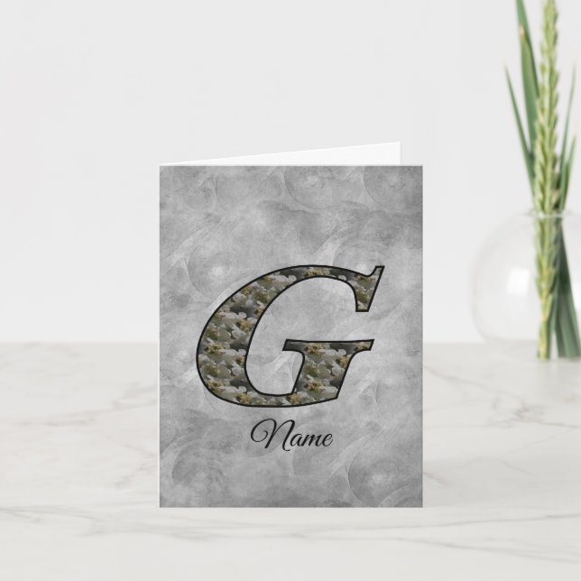 Monogram Initial G Hydrangea Flowers Personalised Note Card (Front)