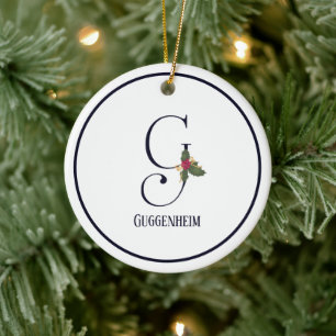 Monogram Initial G Personalised Vintage Christmas Ceramic Tree Decoration