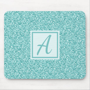 Monogram Initial Girly Blue Sparkle Mouse Pad