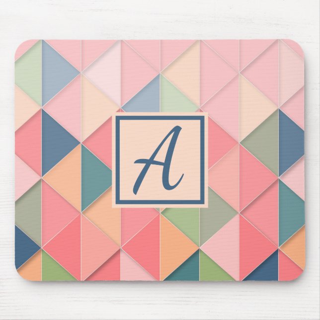 Monogram Initial Girly Paster Pink Colourful Mouse Pad (Front)