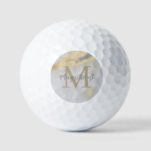 Monogram Initial Gold and Grey Marble Golf Balls