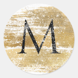 Monogram Initial Gold Glitter Chic Classic Round Sticker