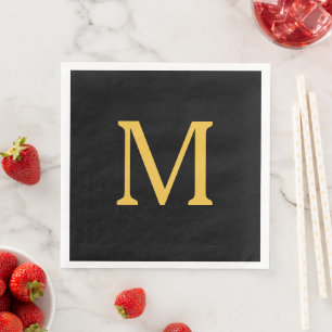 Monogram Initial Gold Golden Black Custom Name  Napkin