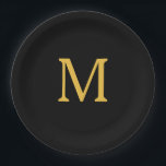 Monogram Initial Gold Golden Black Custom Name Paper Plate<br><div class="desc">Designed with text template for monogrammed initial which you can customise! You may also change the colours as you wish.</div>