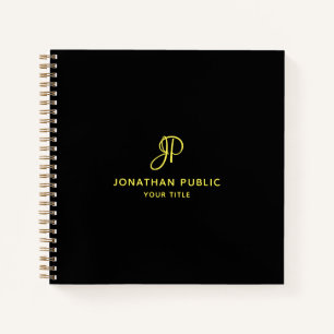 Monogram Initial Gold Script Business Template Notebook