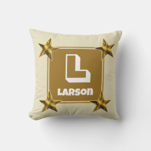 Monogram Initial Gold Star Family Name Keepsake Cushion