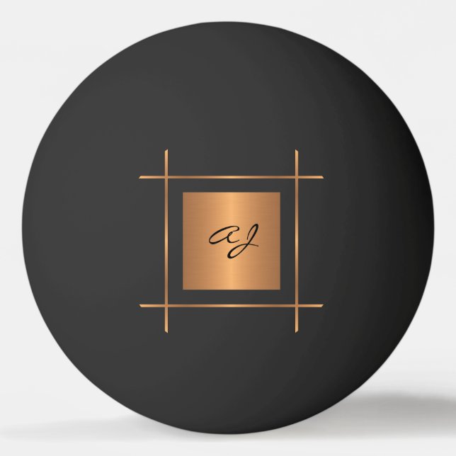 Monogram initial gold typography script black ping pong ball (Front)