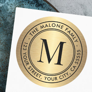 Monogram initial golden gradient return address cl classic round sticker