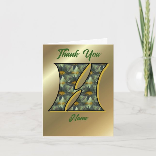 Monogram Initial H Daisies Art Personalised Thank You Card (Front)
