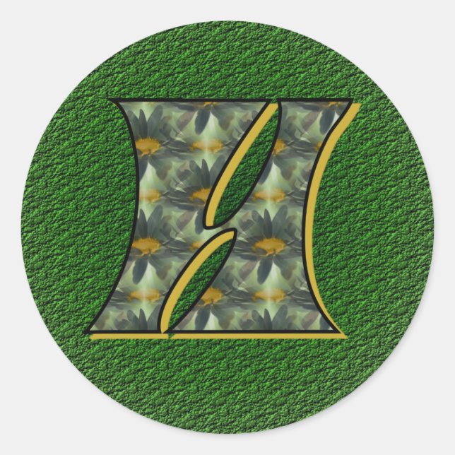 Monogram Initial H Daisies Flower Art Classic Round Sticker (Front)