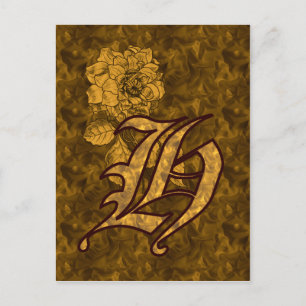 Monogram Initial H Elegant Gold Peony Flower Postcard